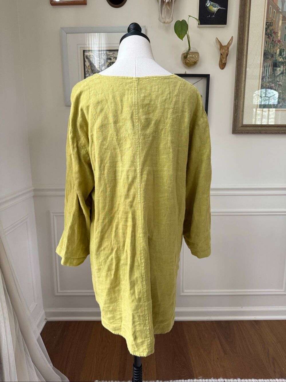 Mosaic Apple Green 100% Linen Relaxed Fit Tunic Top S M L - Picture 5 of 6
